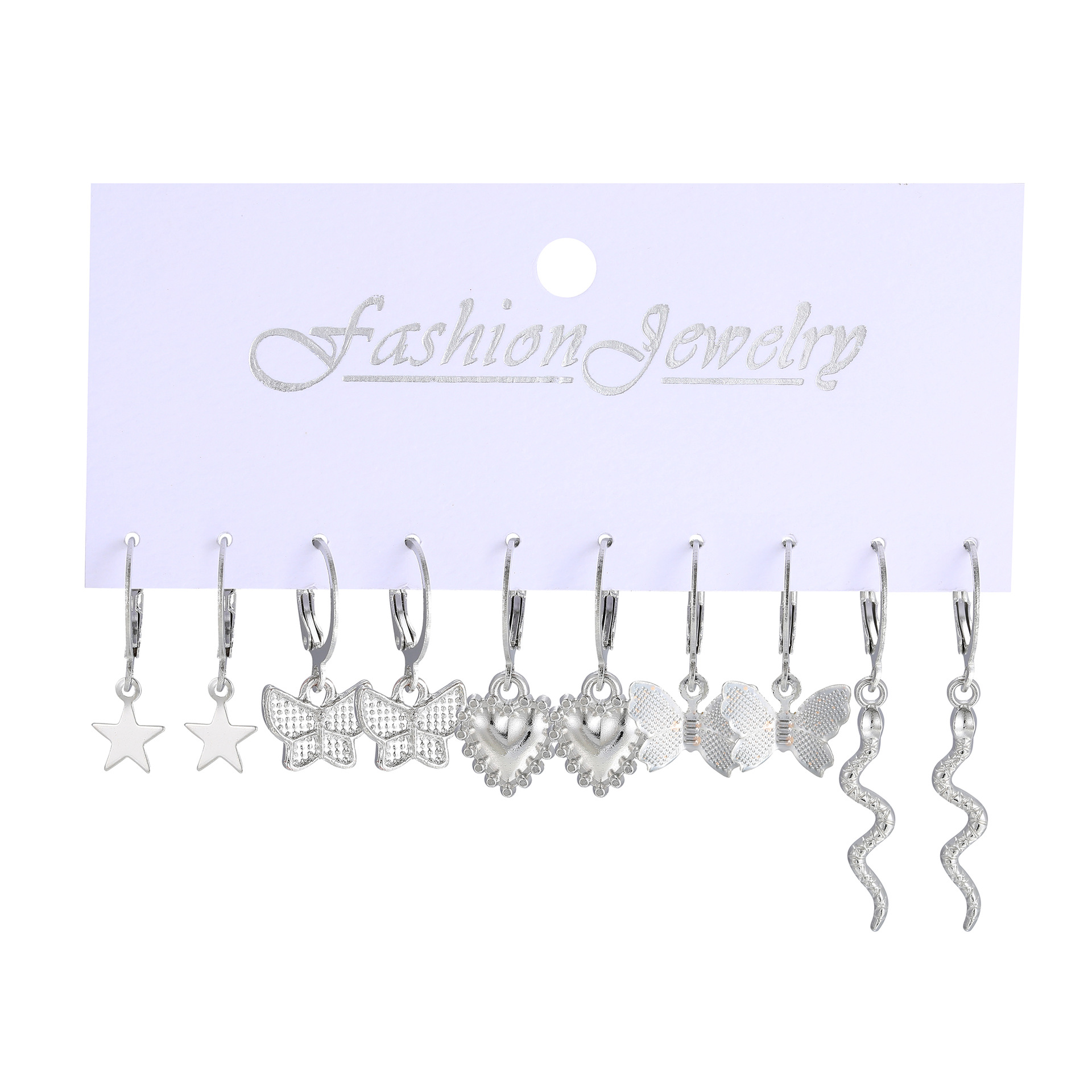 Wholesale of new cross-border butterfly imitation pearl earrings, creative and simple five-pointed star moon earrings set of 9 pairs Item Picture