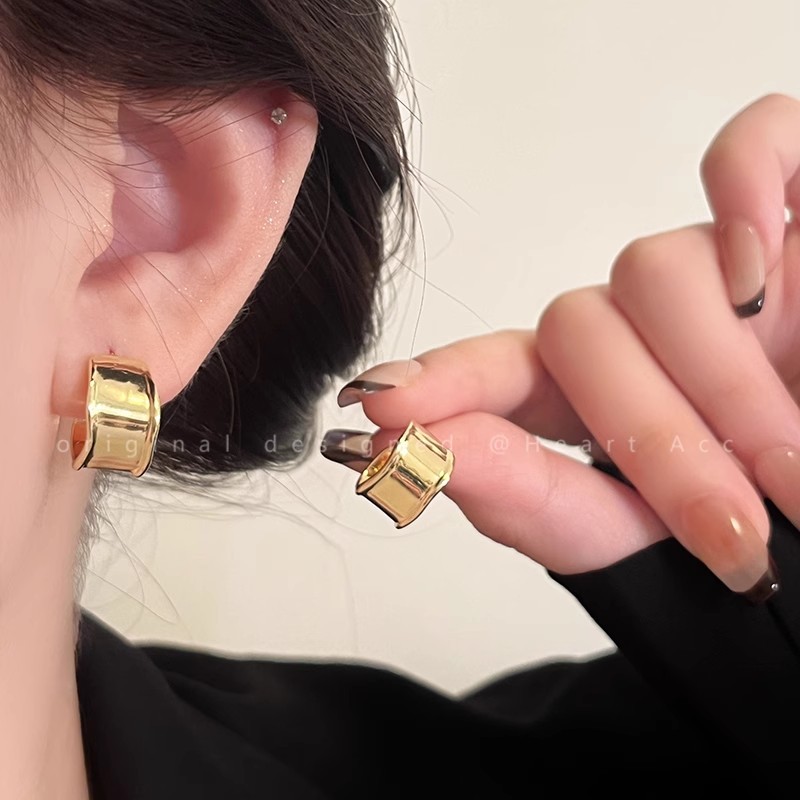 Geometric pleated design stud earrings for women, light luxury, fashionable, simple and versatile earrings. Unique and niche design earrings for autumn and winter details Picture