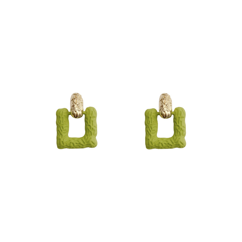 Summer forest-themed green fresh square earrings, 2021 new trendy French style design stud earrings for women Item Picture