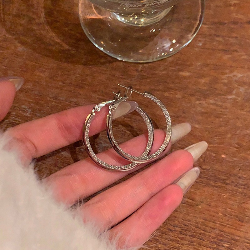 Silver needle, versatile and simple, large ear rings, feminine quality, circle earrings, high-end earrings, Hong Kong-style bestsellers, stud earrings and ear buckles full figure