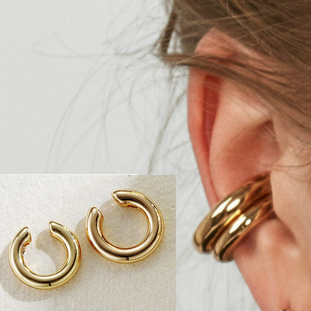 European and American punk asymmetrical metal ear clips, double round ear bone clips, women's C-shaped ear bone clips, earrings and jewelry wholesale full figure