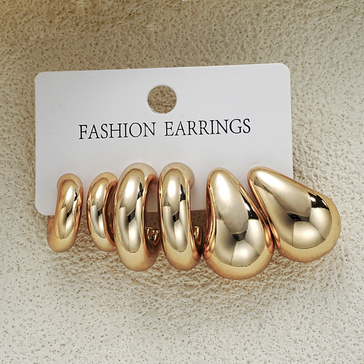shein's best-selling golden metal earrings, a creative, retro and simple set of 3-piece teardrop-shaped stud earrings full figure