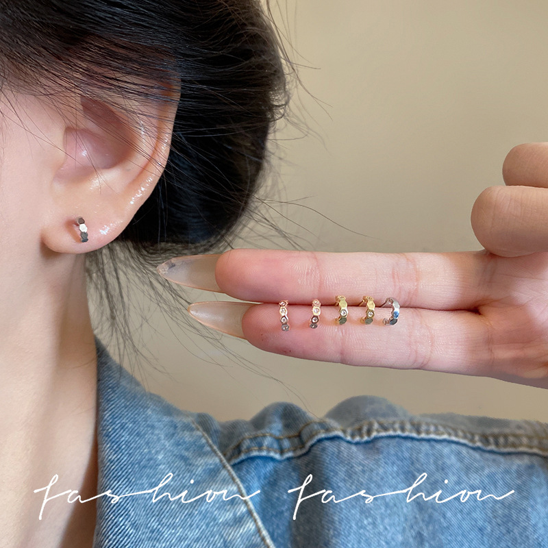 Personalized European and American style light luxury diamond-encrusted stud earrings, niche design sense earrings, internet-famous simple mini set of earrings for women details Picture