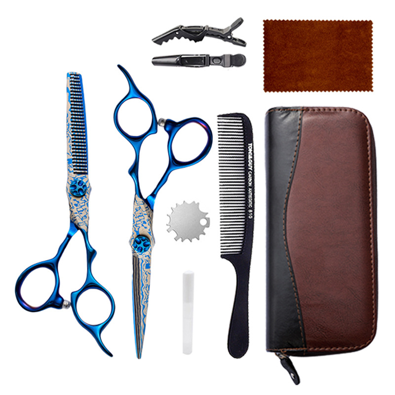 Hairdressing scissors set: 6-inch 9CR stainless steel flat teeth scissors, thin bangs cutting tools, hairdressing scissors Item Picture