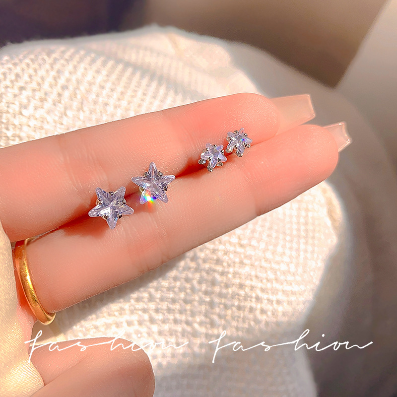 S925 Silver Needle Star Zircon Stud Earrings for Women, small and exquisite, no need to remove earrings for sleeping, high-end feel, ear piercing and ear sticks details Picture