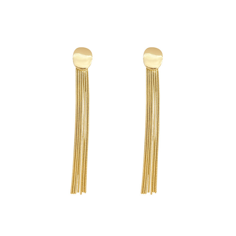 European and American style metal earrings, female Internet celebrity bestsellers, high-end and elegant long tassel earrings, silver needle stud earrings and earrings Item Picture