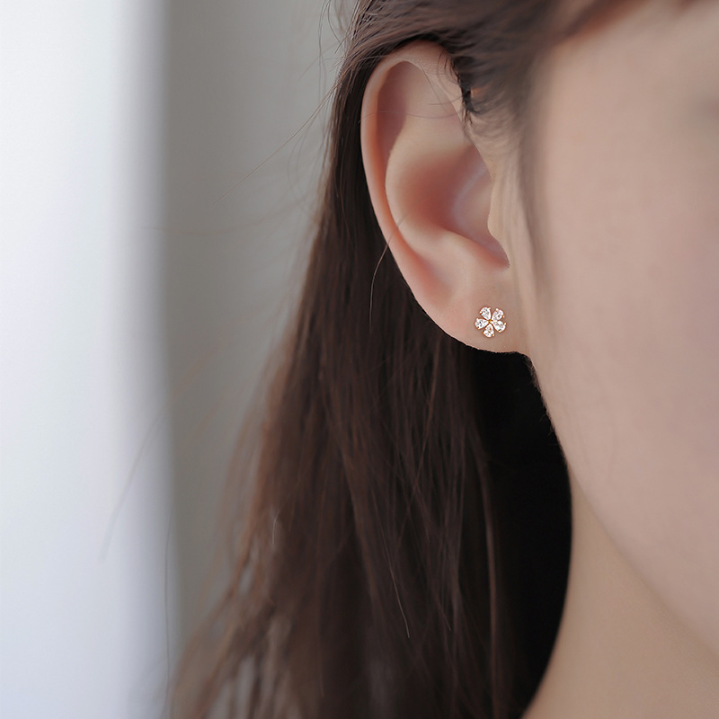 Mini light luxury style diamond-encrusted flower stud earrings, versatile and personalized Korean style fashionable earrings S925 silver needle earrings wholesale Application Scenario