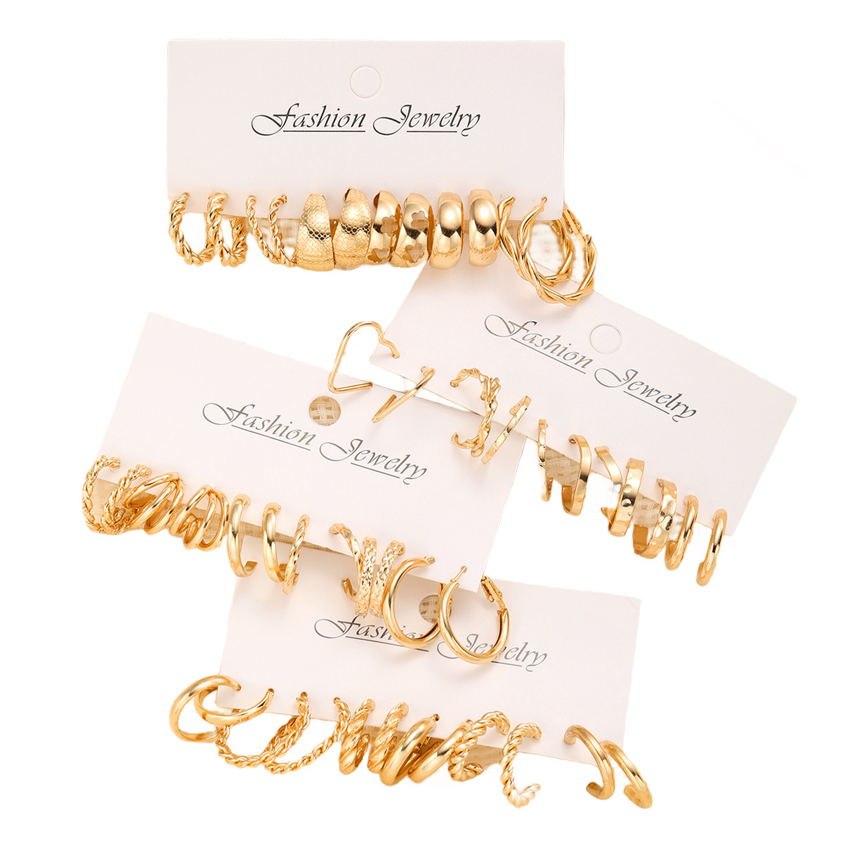 A 24-piece set of cross-border best-selling European and American style golden three-tube wavy twist earrings with a feminine, light luxury and high-end feel Item Picture