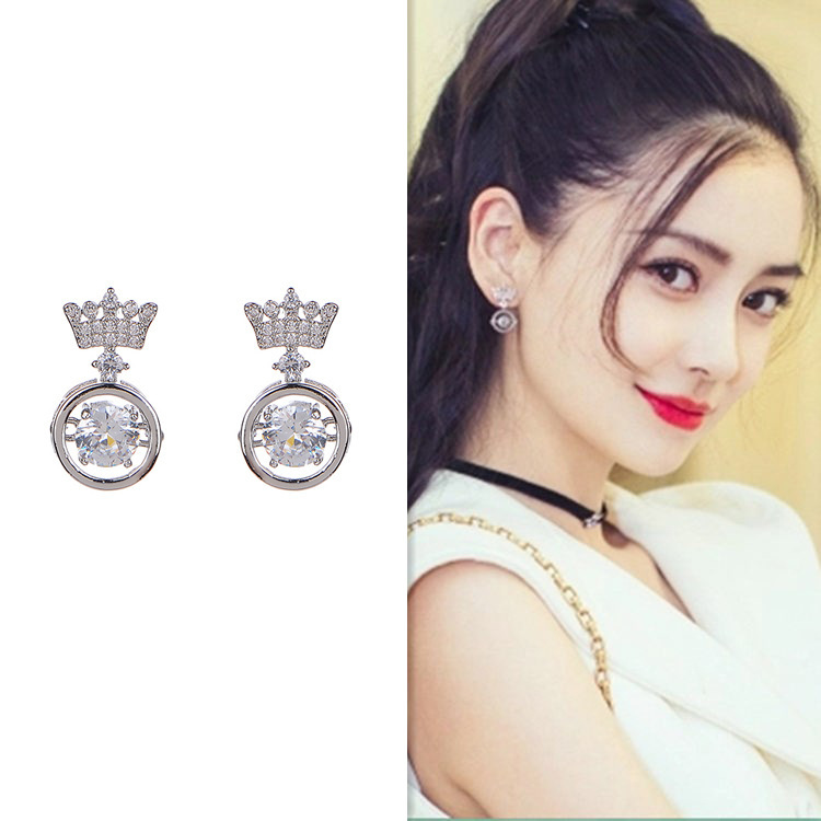 s925 Silver Needle Super Fairy Stud earrings, versatile crown micro-inlaid zircon stud earrings, simple and elegant, versatile French earrings details Picture
