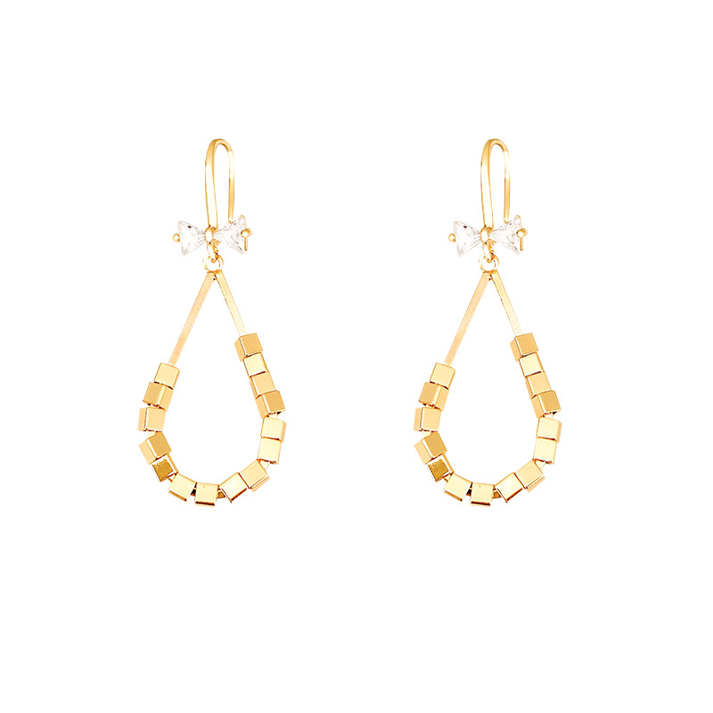 Micro-inlaid zircon bow ear hooks, European and American style, unique square style earrings, 925 silver needle, high-end earrings Item Picture