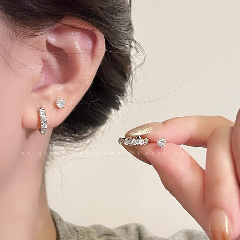 Double Ear hole earrings 2025 New bestseller Plain ring earrings, light luxury and high-end feel, exquisite circle ear buckle earrings and ear rings Specification drawing