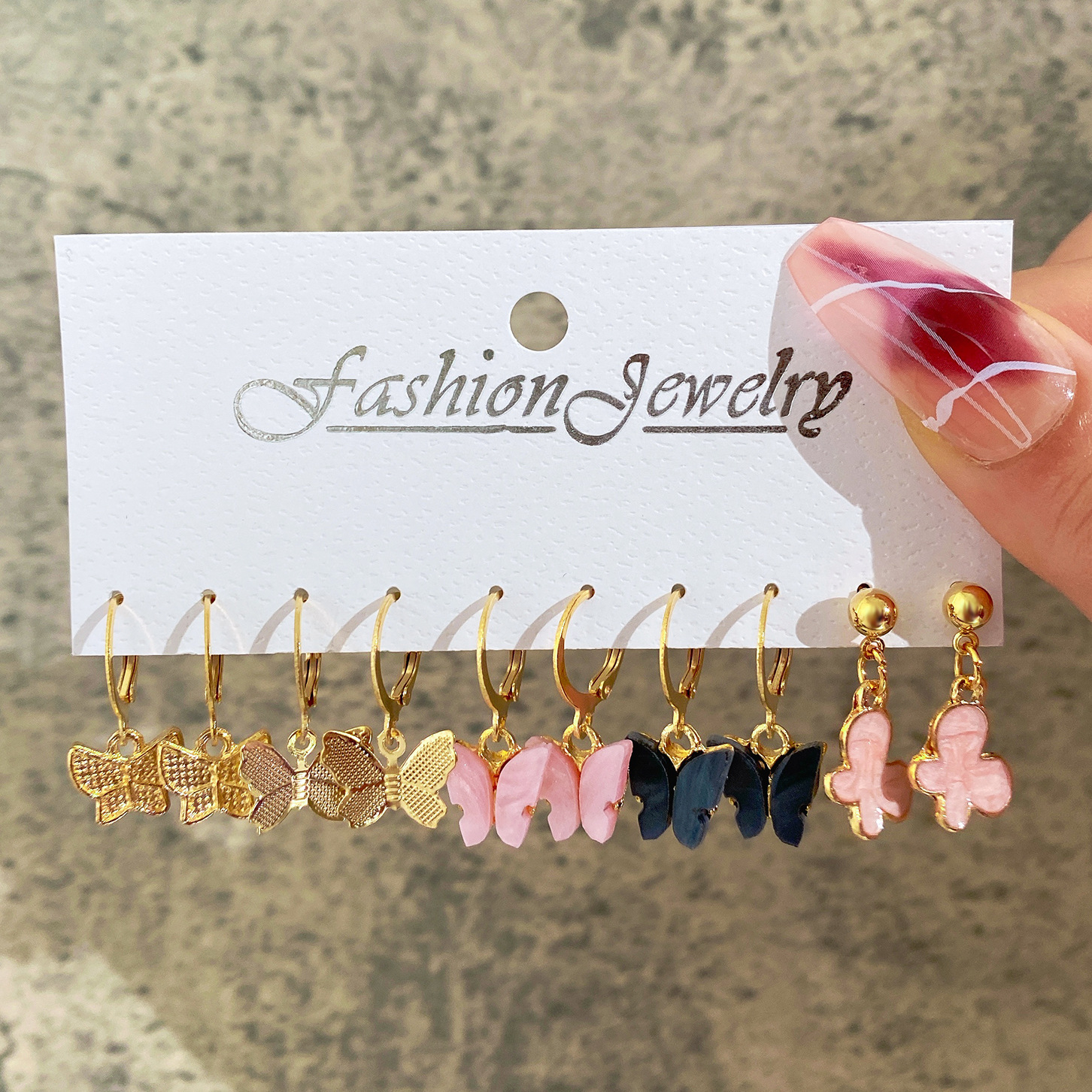 Cross-border independent station acrylic butterfly earrings set of 5 pairs, creative and simple butterfly pendant earrings wholesale details Picture