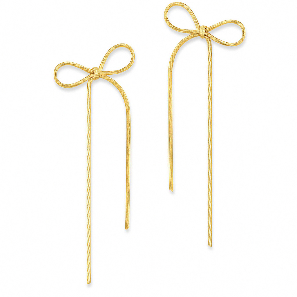 Cross-border new fashionable, simple and elegant long bow tassel earrings, niche, exaggerated and personalized earrings wholesale for women Item Picture