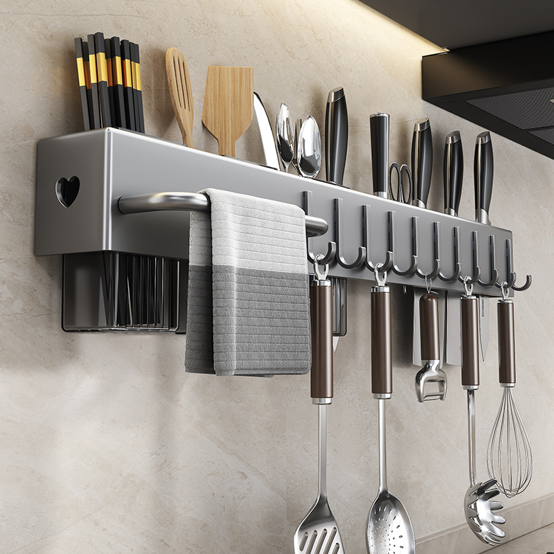 Non-drilling kitchen storage rack, household wall-mounted multi-functional kitchen knife rack, chopstick knife rack, integrated knife storage rack Specification drawing