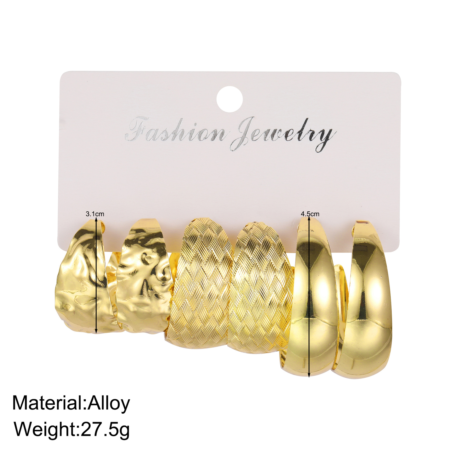 A new cross-border gold metal personalized and exaggerated earring set with creative retro C-shaped earrings from Europe and America, 3-piece set details Picture