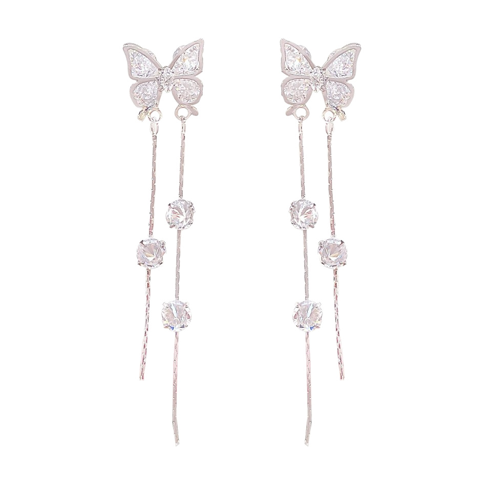 Korean style simple and elegant long tassel earrings, female Internet celebrity style light luxury bow earrings, exquisite and individual earrings Item Picture