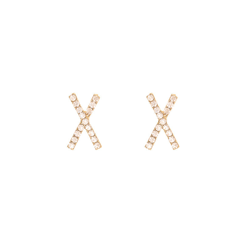 New Korean simple and versatile cross-shaped earrings with geometric diamonds and elegant and versatile stud earrings Item Picture