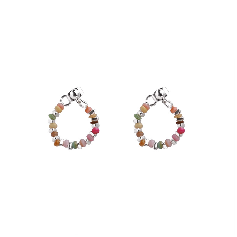New Chinese-style colored beaded silver stud earrings with a unique design sense for women, S925 silver needle fashionable earrings Item Picture