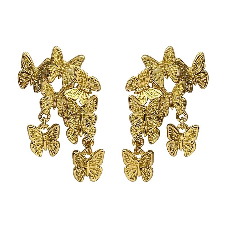 "Group of Butterflies Dancing: Retro Golden Butterfly Earrings 2025 New bestseller, high-end, light luxury, niche and unique earrings for women. Item Picture