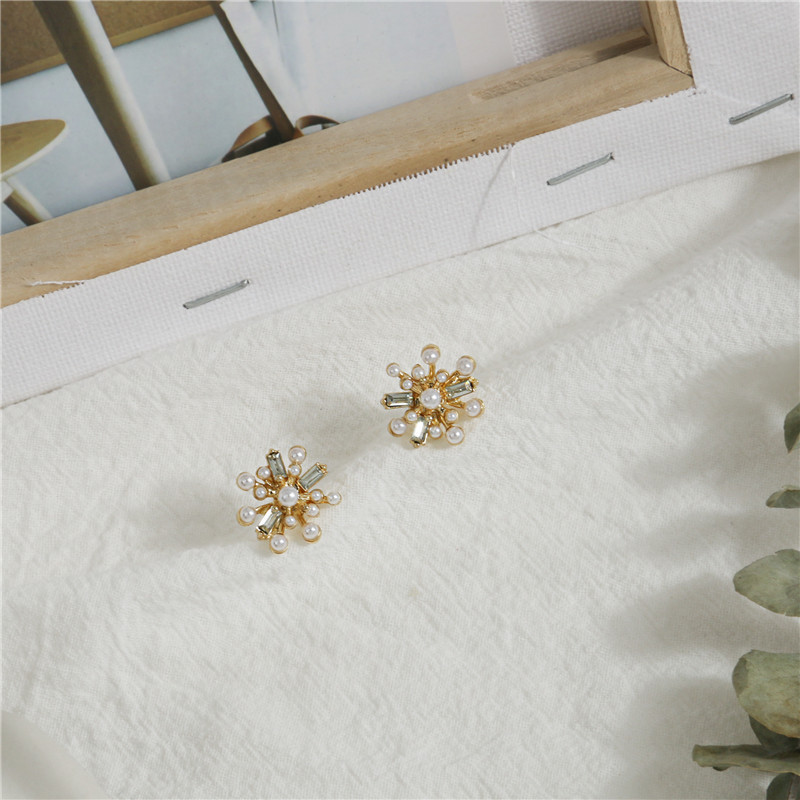 French court retro flower pearl stud earrings, ins retro Internet celebrity fireworks camellia earrings, 925 silver needle wholesale Application Scenario