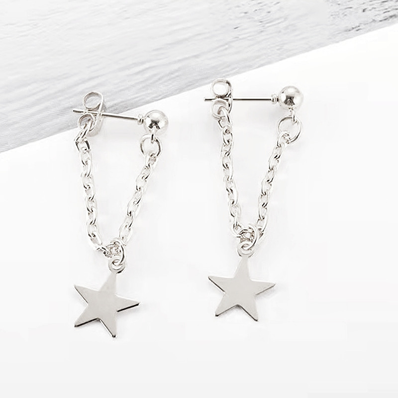 Korean version of niche, fashionable and simple lady's personality and temperament, golden tassel earrings, star chain ear studs hanging at the back Application Scenario