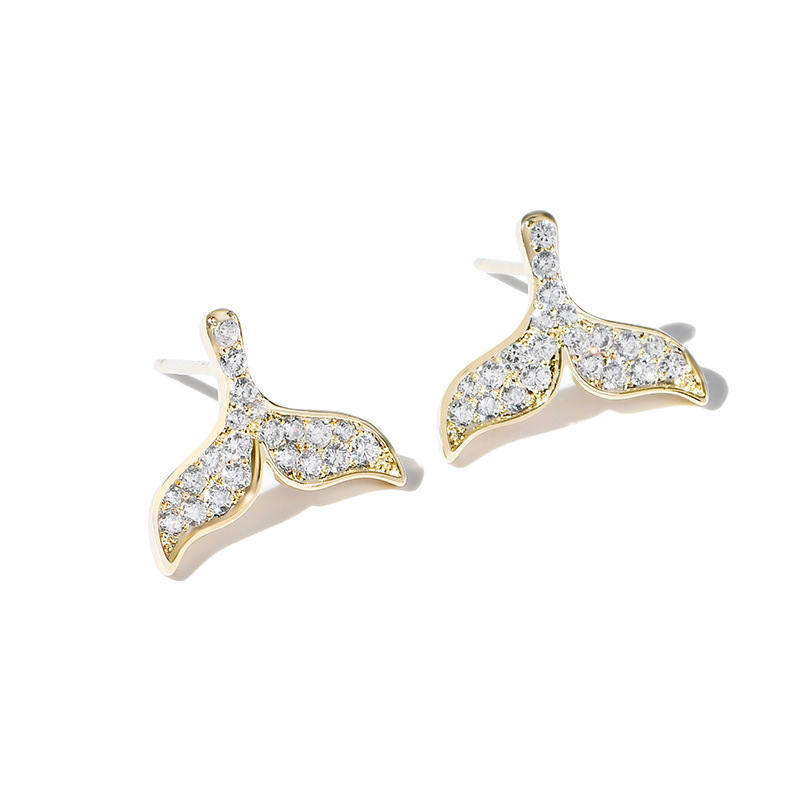 New trendy and stylish earrings with a simple and elegant style, full diamond fishtail stud earrings, and a unique and fashionable look for women Item Picture