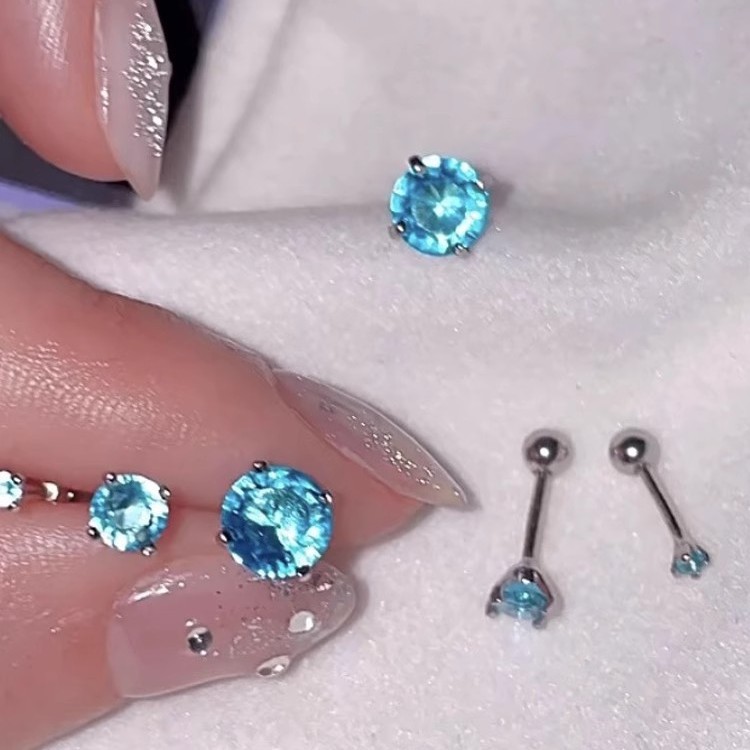Super shiny colored zircon screw ear bone stud earrings for women, a light luxury and high-end look, delicate and versatile ear-piercing earrings, sweet and spicy earrings Specification drawing