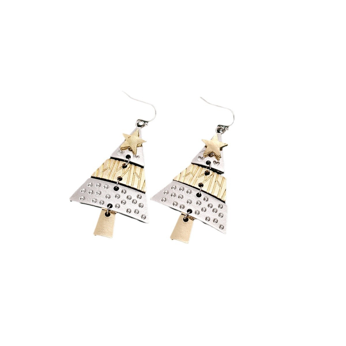 Amazon Cross-border new European and American Christmas pine star earrings with a niche design sense, metal Christmas tree earrings Item Picture