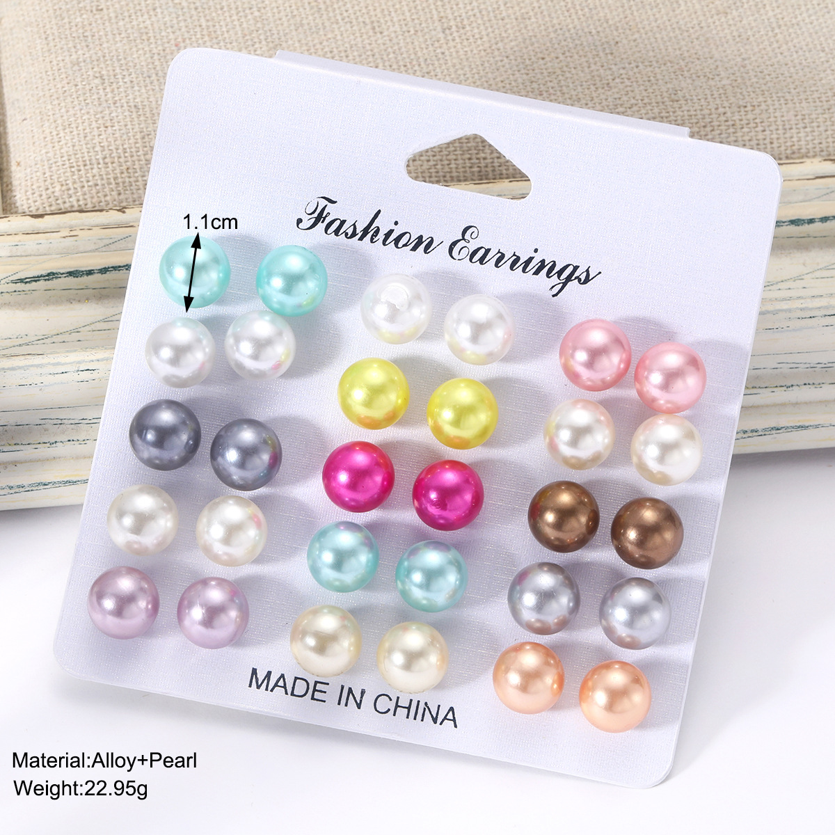 Cross-border best-selling geometric colored dopamine stud earrings, simple and elegant artificial pearl stud set of 15 pieces details Picture