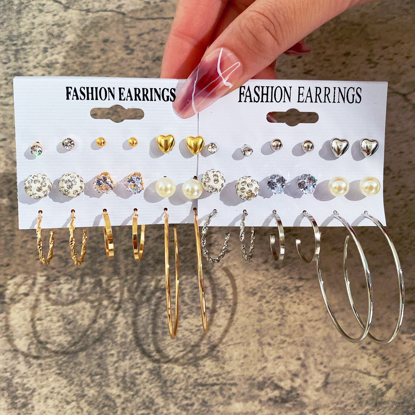 European and American cross-border wish Rock exaggerated metal ear ring 9-piece set, ear stud set, crystal earring combination for women full figure