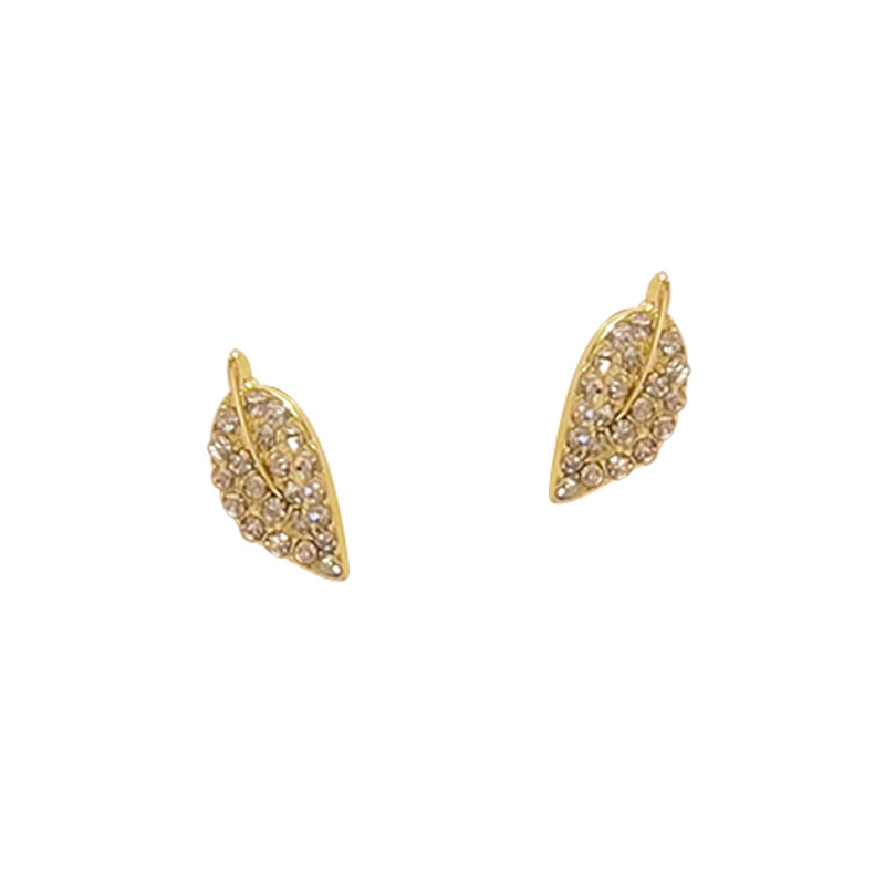 Personalized and simple tree leaf stud earrings with silver needles and slightly studded with diamonds, elegant and versatile earrings, a new trendy and niche earring that is popular among Internet celebrities Item Picture