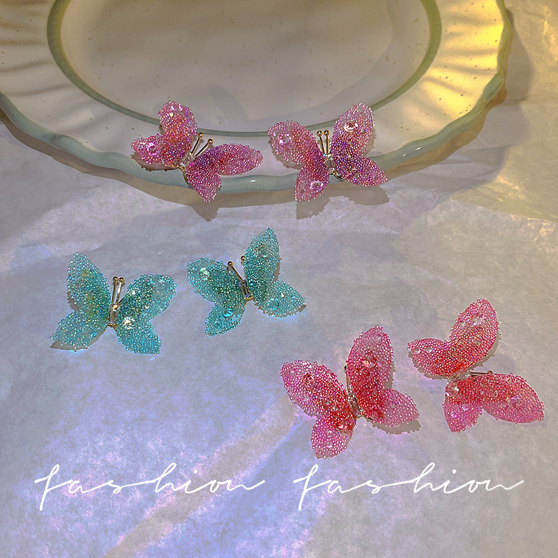 925 Silver Needle Fashionable Light Luxury ear studs, high-end butterfly earrings, women's 2023 New heavy Industry earrings and earrings Specification drawing