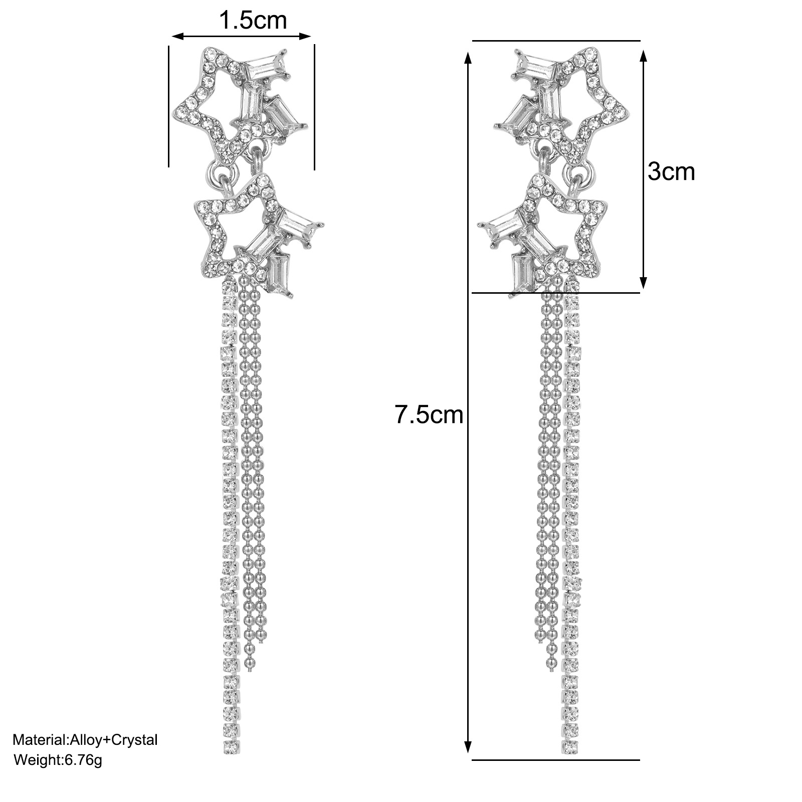 Cross-border Rhinestone Star Decor Drop Earrings details Picture