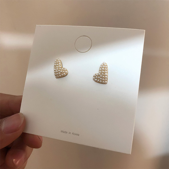 925 Silver Needle Dongdaemun earrings from South Korea, cold style, versatile, small heart-shaped pearl stud earrings for women full figure