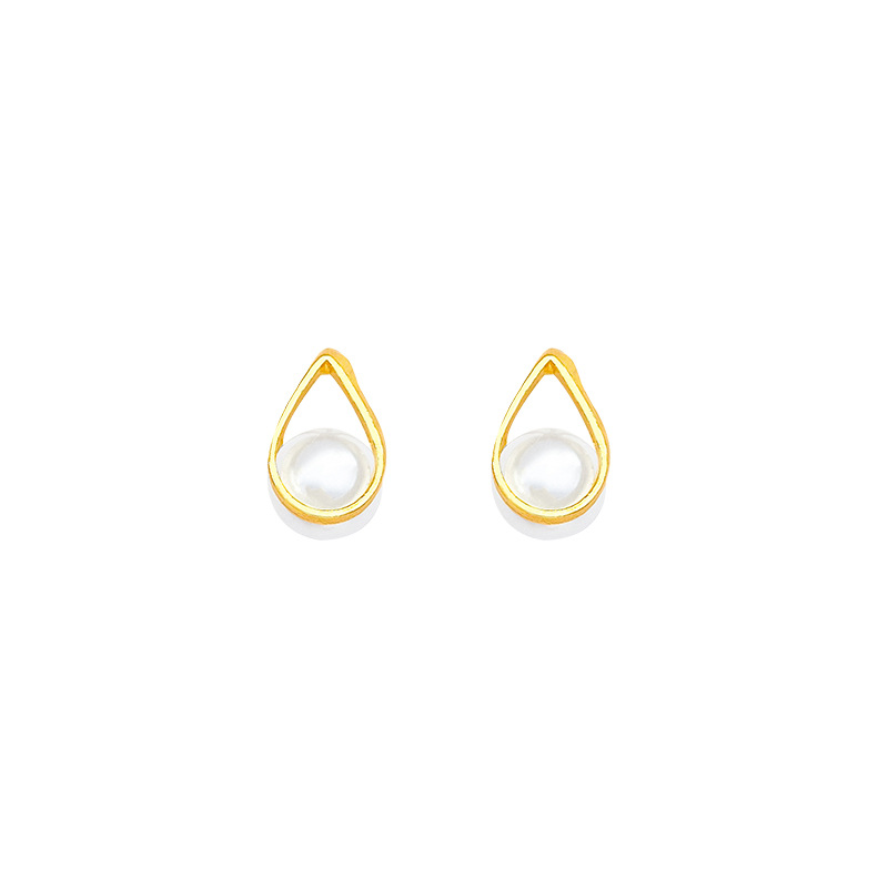 French-style teardrop-shaped stud earrings, niche retro, simple and high-end pearl earrings, versatile for commuting, silver needle earrings Item Picture