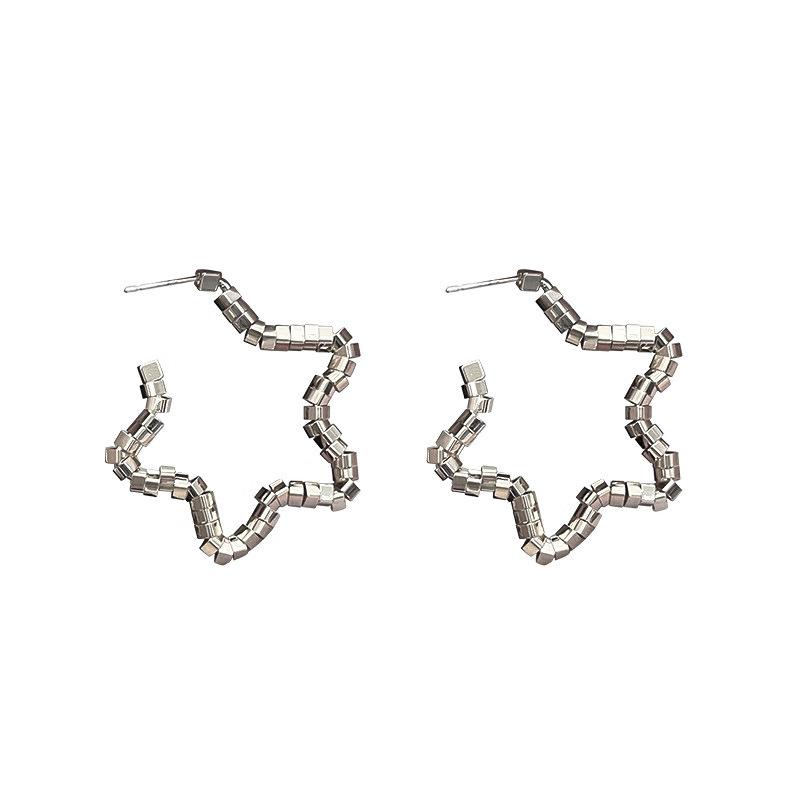 Silver hollowed-out five-pointed star large ear rings with unique design sense, best-selling earrings, small and versatile ear studs for women to show off their faces, wholesale Item Picture