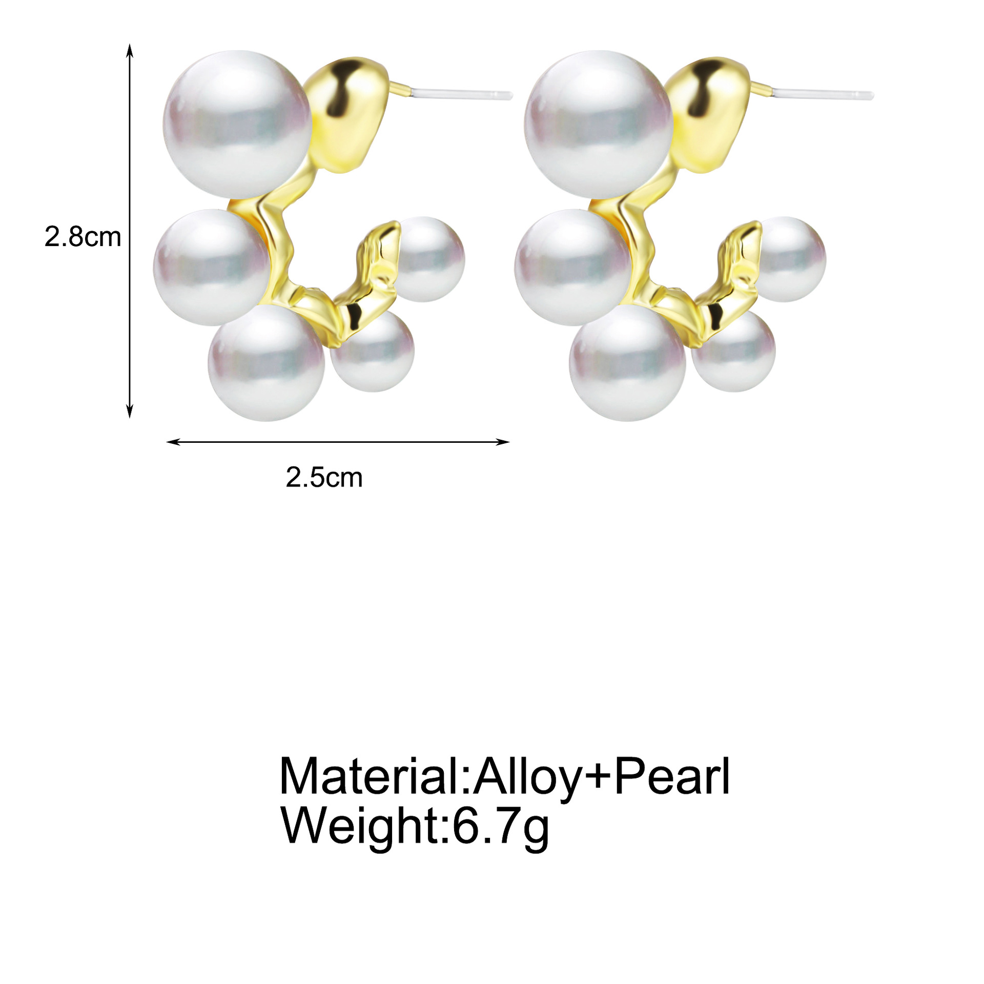 The popular imitation pearl ear rings on independent websites in Europe and America feature a creative, retro, unique and niche design of C-shaped letter earrings Specification drawing