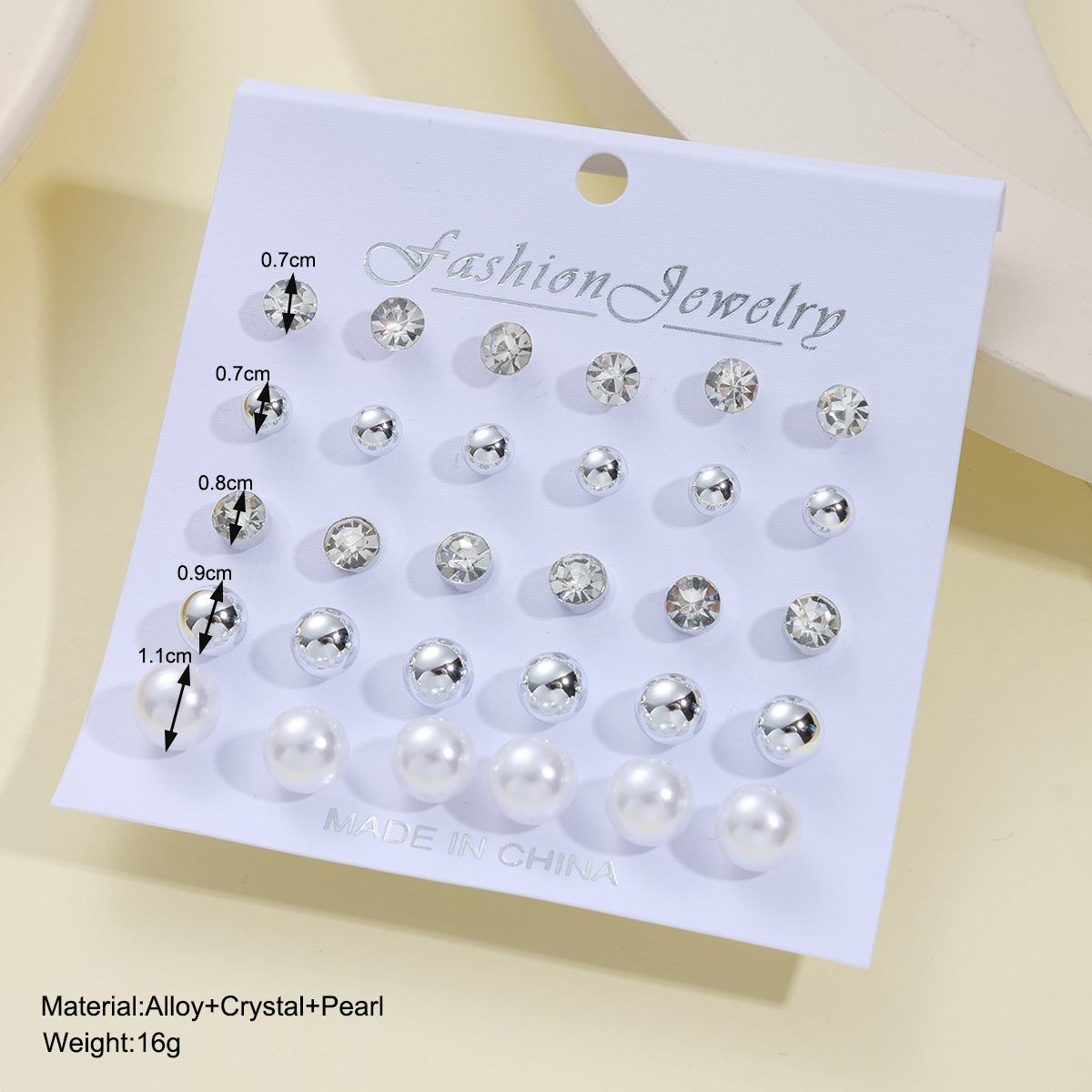 A set of 15 pieces of geometric zircon imitation pearl stud earrings from Europe and America, featuring simple round imitation pearl stud earrings for women details Picture