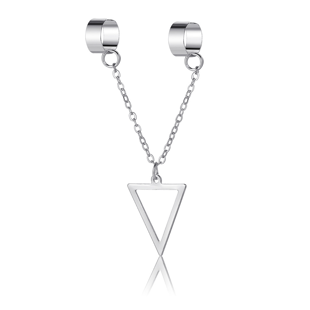 New European and American cross-border punk personality earrings, new ear bone clips, no ear holes, high-end triangular chain ear clips wholesale Item Picture