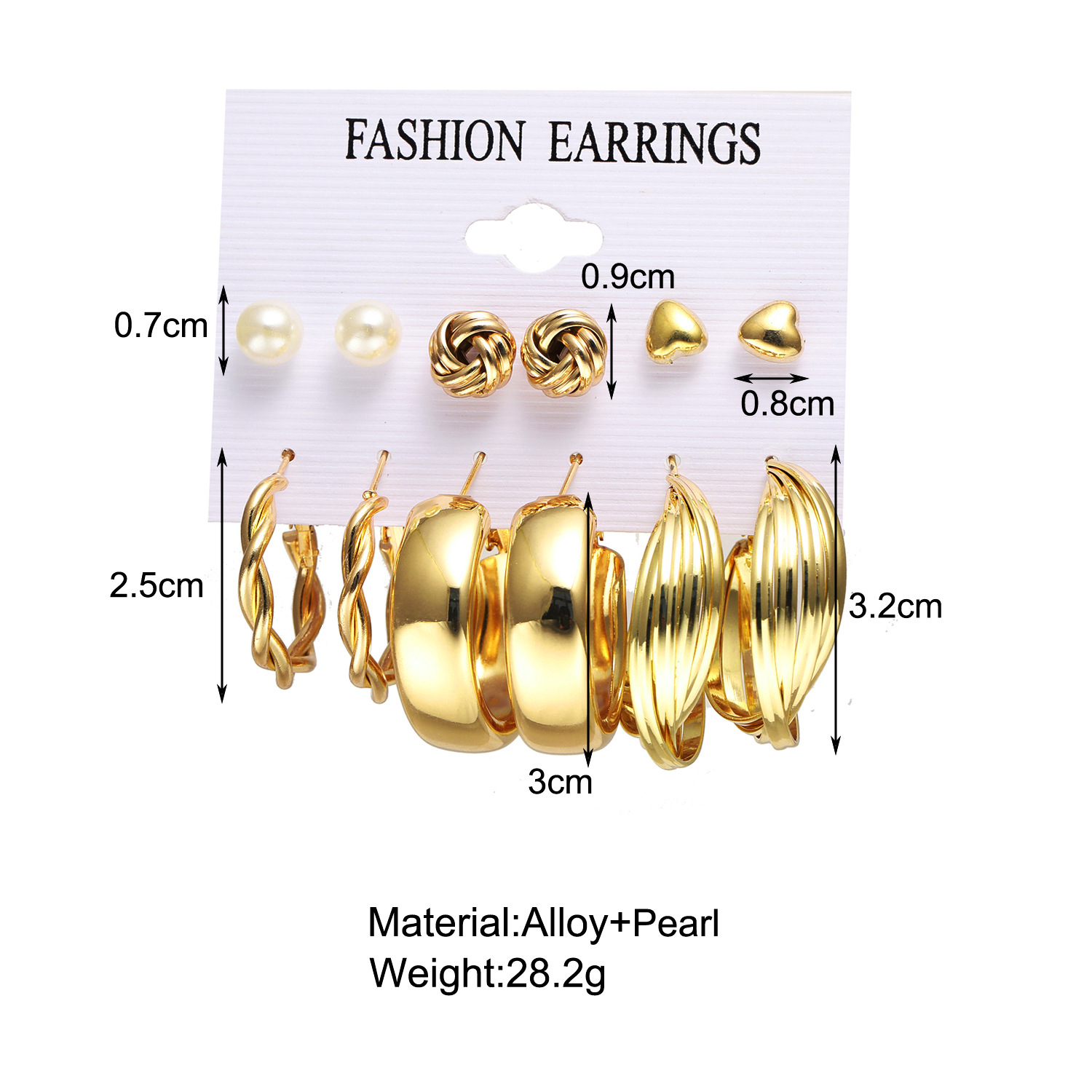 A 6-piece set of punk gold earrings with creative metal elements and geometric gold stud earrings for the cross-border Personality Month in Europe and America details Picture