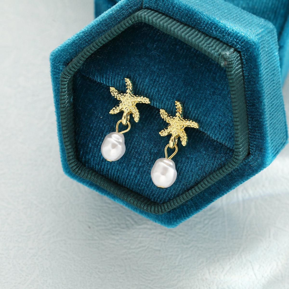 European and American cross-border best-selling imitation pearl pendant earrings, starfish and scallop stud earrings, fashionable beach gold jewelry earrings for women Specification drawing