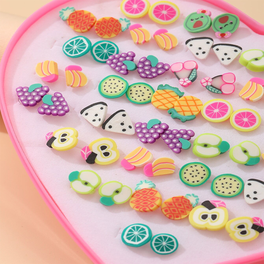 New European and American soft clay fruit stud earring set, 36 pairs of heart-shaped gift box, children's Korean version cute stud earrings Application Scenario