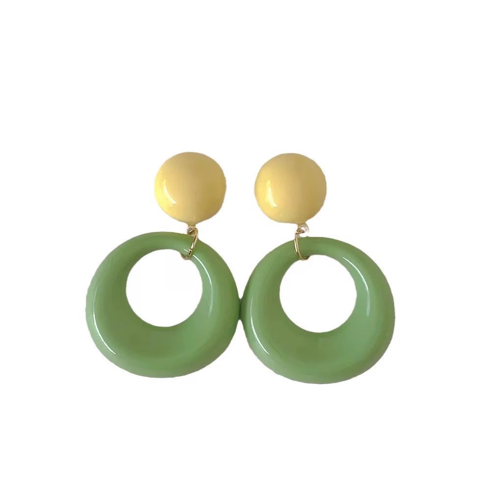 Summer color-blocking circle earrings, a niche design for women with circle stud earrings, new dopamine exaggerated earrings for Spring/Summer 2025 Item Picture