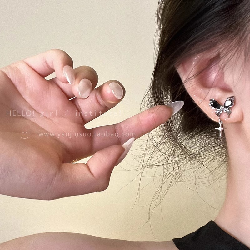 Japanese and Korean sweet and cool zircon butterfly tassel earrings for women, light luxury and high-end style earrings, niche design, unique and elegant earrings details Picture