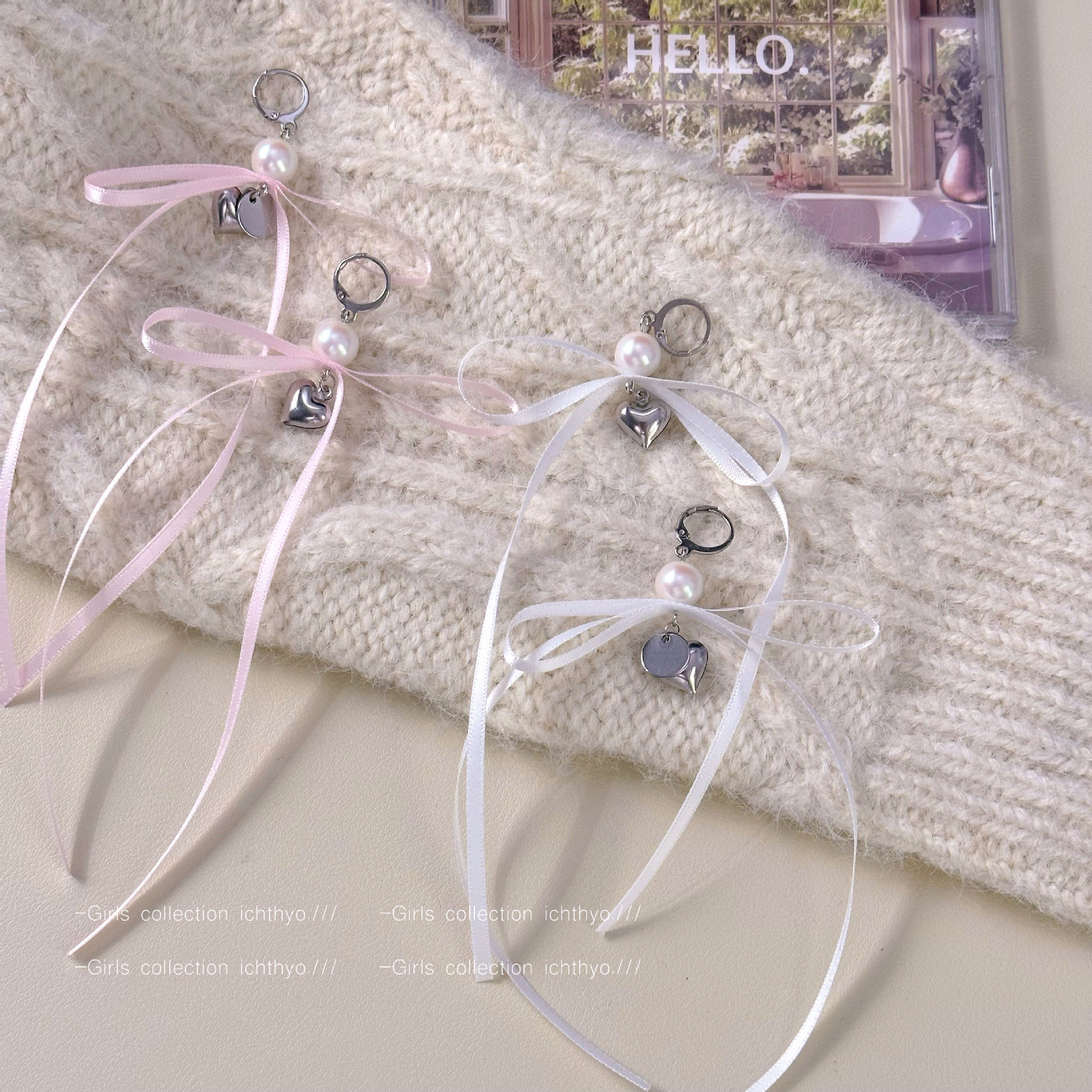 Korean niche Instagram bow-shaped heart-shaped pearl pendant earrings, trendy, sweet, cool and unique ear rings for girls and hot girls Application Scenario
