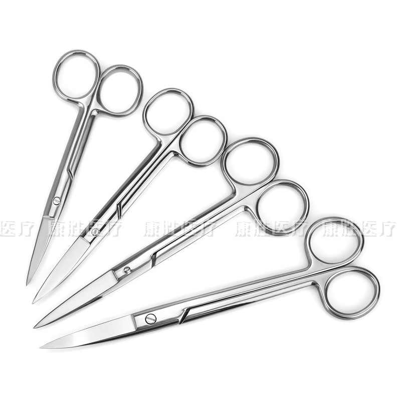 Stainless steel medical surgical scissors, pet surgical instruments, laboratory thread removal, straight and curved tips, household nurse scissors Item Picture