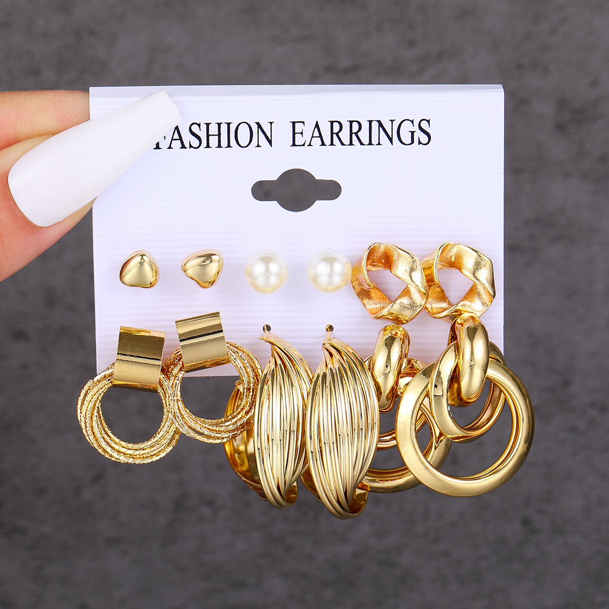 Youdaoplaceholder0 cross-border ins Earrings geometric retro twist heart imitation pearl circle earrings set of 6 pieces full figure