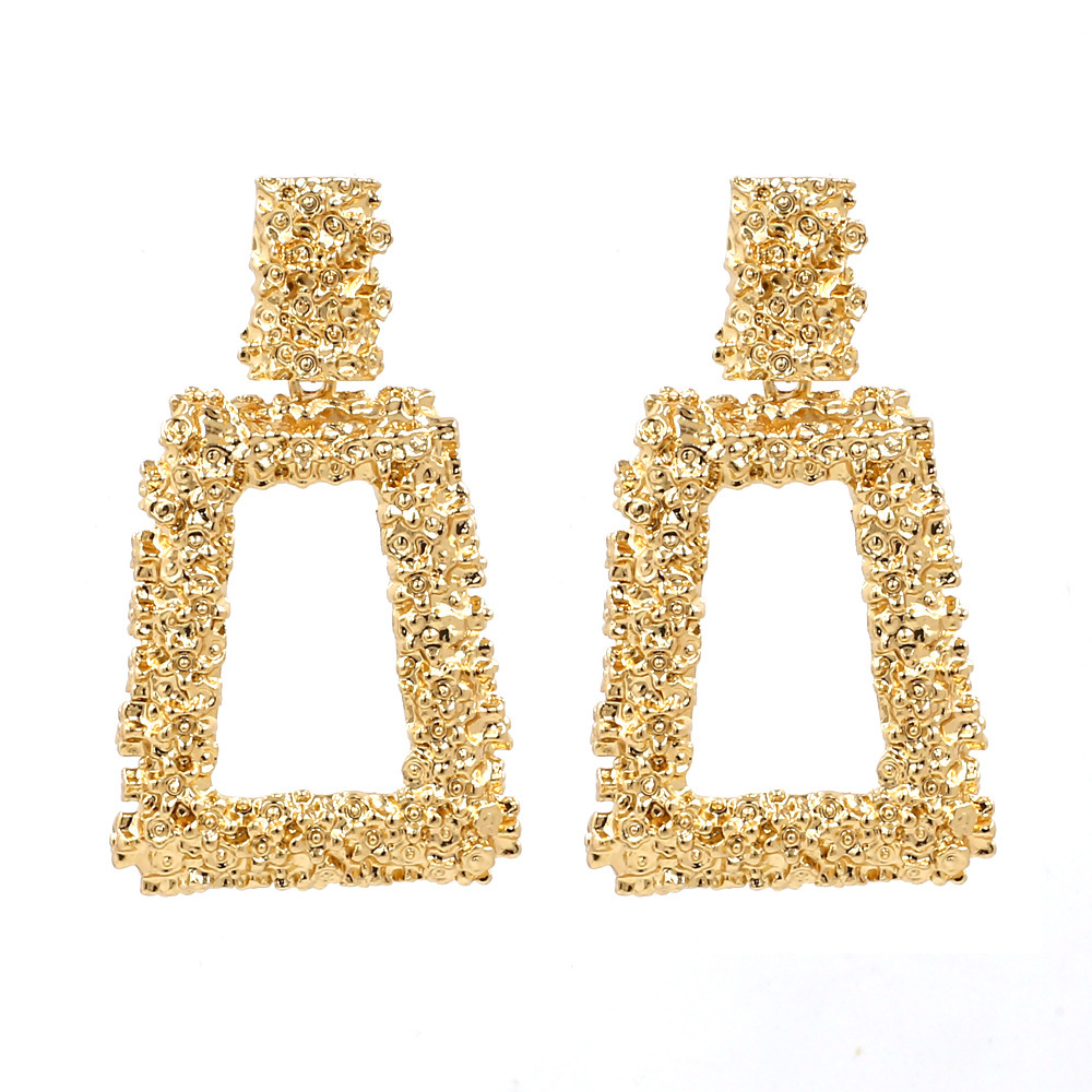 Exaggerated geometric earrings from Europe and America, long and personalized embossed heavy metal earrings are selling well across Amazon full figure