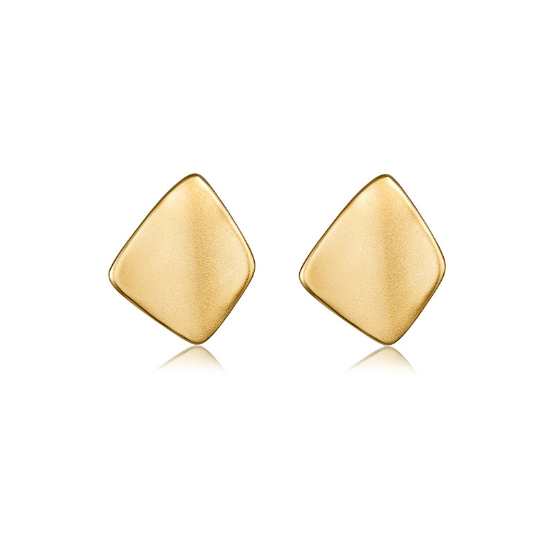 Retro and cold style European and American smooth geometric earrings, niche Hong Kong-style versatile golden square earrings Item Picture