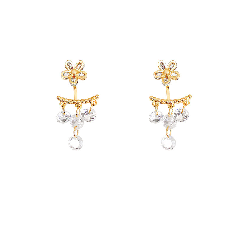 A pair of niche design zirconia flower earrings with a feminine charm and a touch of high-end luxury, featuring fringed stud earrings Item Picture
